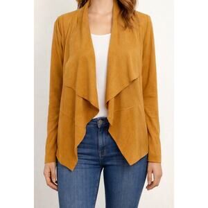 NWT Bagatelle Women’s Jacket Small Mustard Faux Suede Drape Front Waterfall Moto